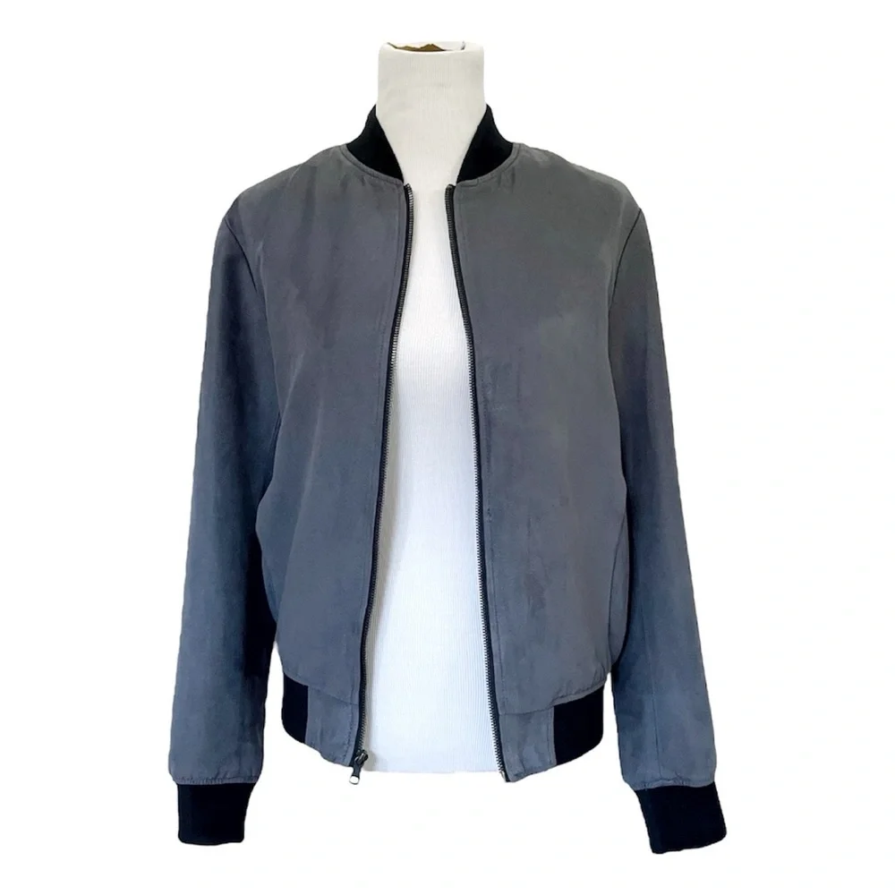 Banana Republic - Suede Bomber Jacket | Men’s Small (S), Gray/Black